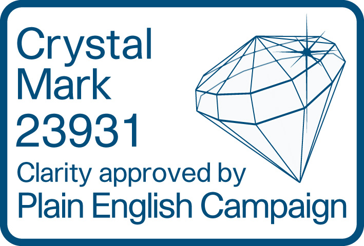 Crystal Mark - clarity approved by Plain English Campaign