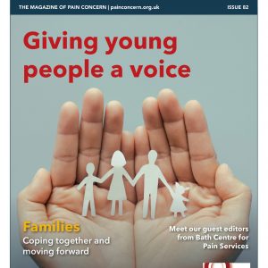 Cover of Pain Matters magazine 82. Title says 'Giving young people a voice'.